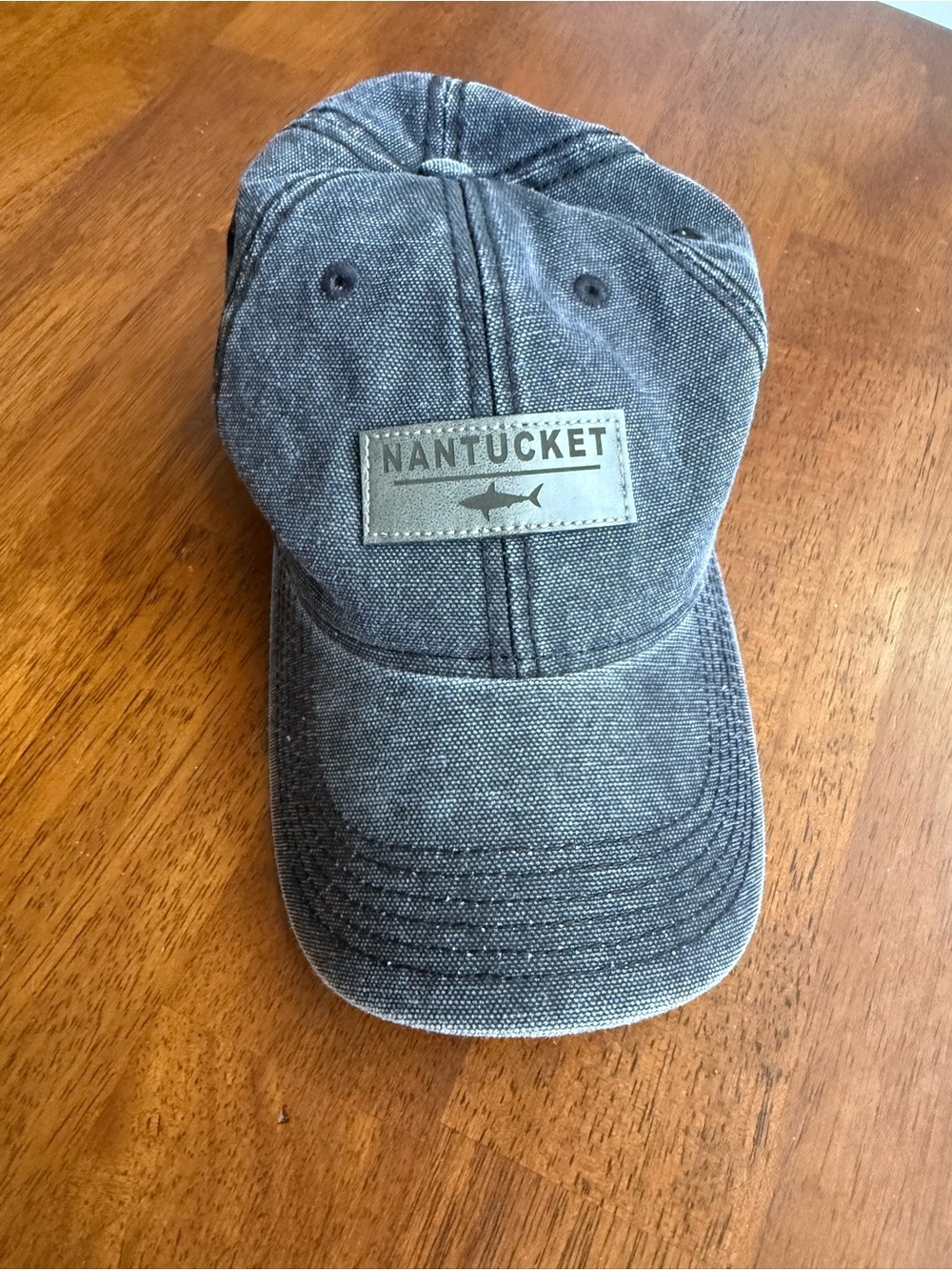 Nantucket Leather Patch Cap in Faded Denim Gray featuring a shark